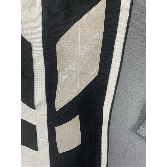 Gabicci Men's L Knit Sweater Wool Blend Suede Patch Geometric Italy - Picture 4 of 12